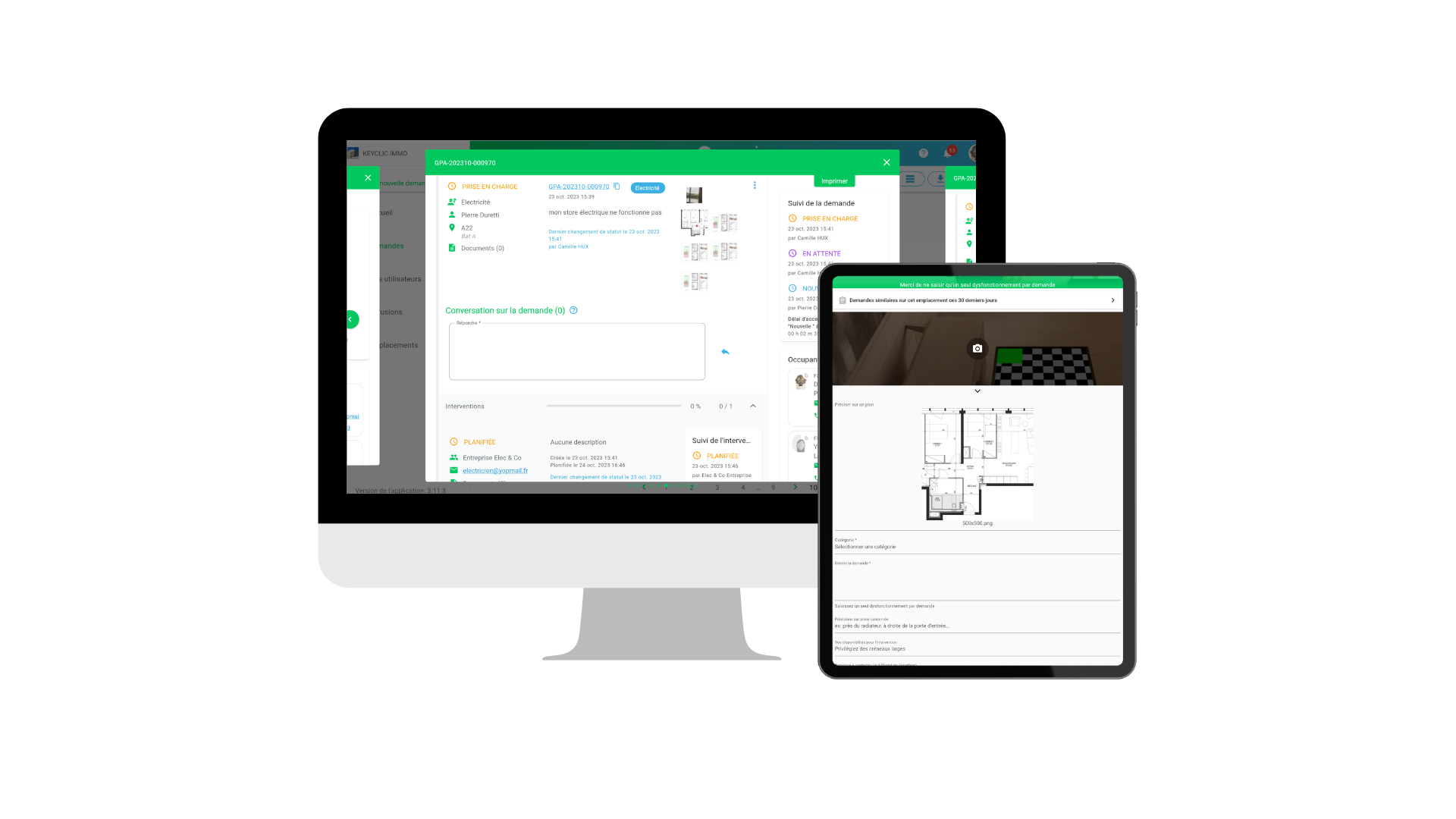 Keyclic - Keyclic - visualisation d'une demande en back-office et sur tablette